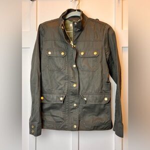 J. Crew Boyfriend Field Jacket Relaxed Fit Size XS Dark Green Stiff Military Y2K